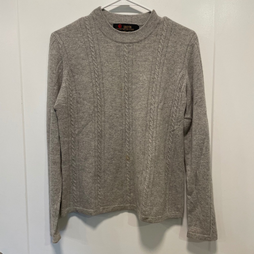 Erdos Mens Gray 100% Pure Cashmere Cable Knit Crew Neck Sweater Size M